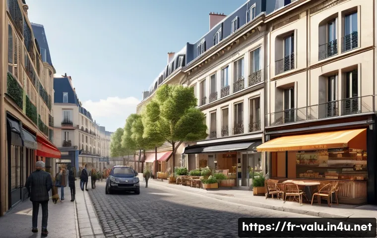 감정평가사의 실무에서 피해야 할 실수 - A detailed urban neighborhood scene in a modern French city, showcasing a diverse mix of renovated a...