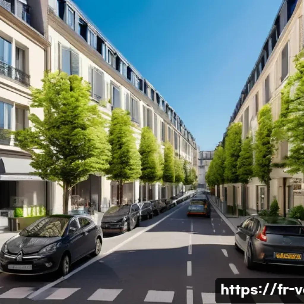 감정평가사의 시장조사 방법 - A detailed urban neighborhood scene in a French city showing a well-maintained residential street wi...