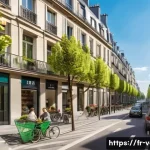 감정평가사와 데이터 기반 평가 사례 - A sophisticated urban real estate scene in Paris featuring a modern apartment building near a bustli...