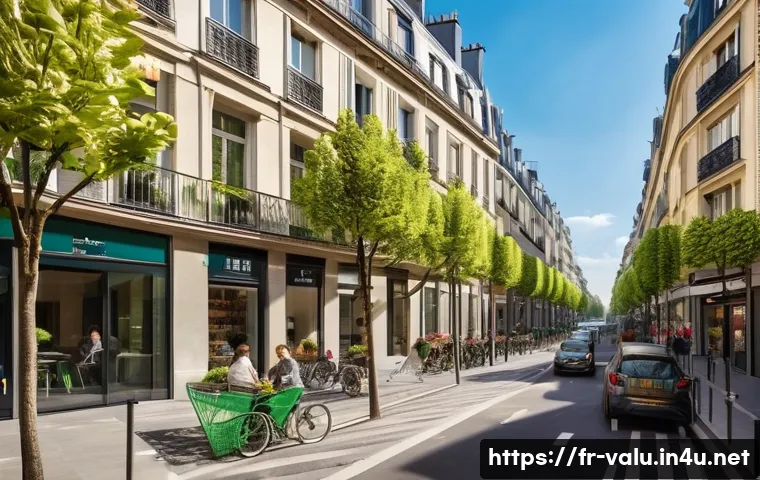 감정평가사와 데이터 기반 평가 사례 - A sophisticated urban real estate scene in Paris featuring a modern apartment building near a bustli...
