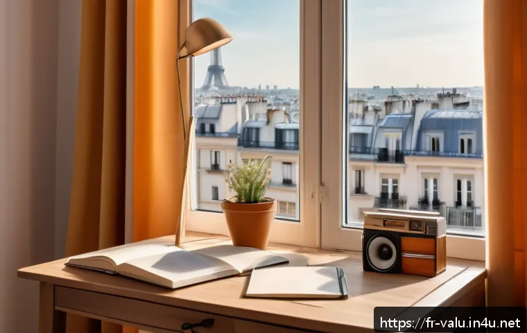 감정평가사 공부 시간 관리 비법 - A bright, cozy study corner in a modern French apartment, featuring a tidy wooden desk with neatly o...