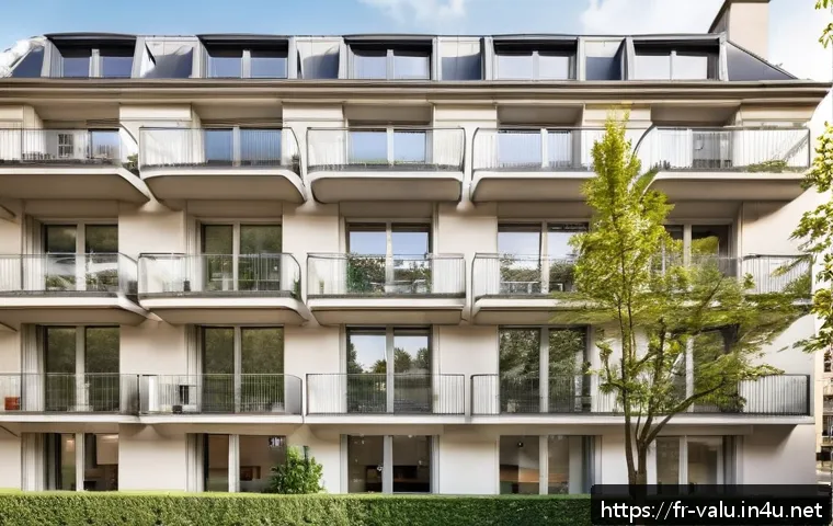 감정평가사 실무 사례 공유 - A modern Parisian apartment building exterior, showcasing a well-maintained facade with balconies, a...