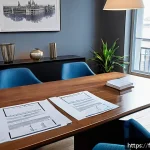 감정평가사의 임대차 계약 평가 - A detailed scene of a modern French apartment rental contract signing between a landlord and tenant ...