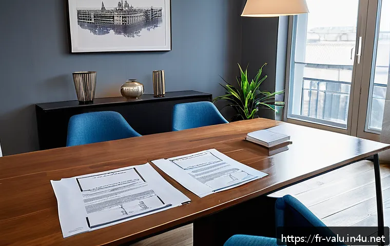 감정평가사의 임대차 계약 평가 - A detailed scene of a modern French apartment rental contract signing between a landlord and tenant ...