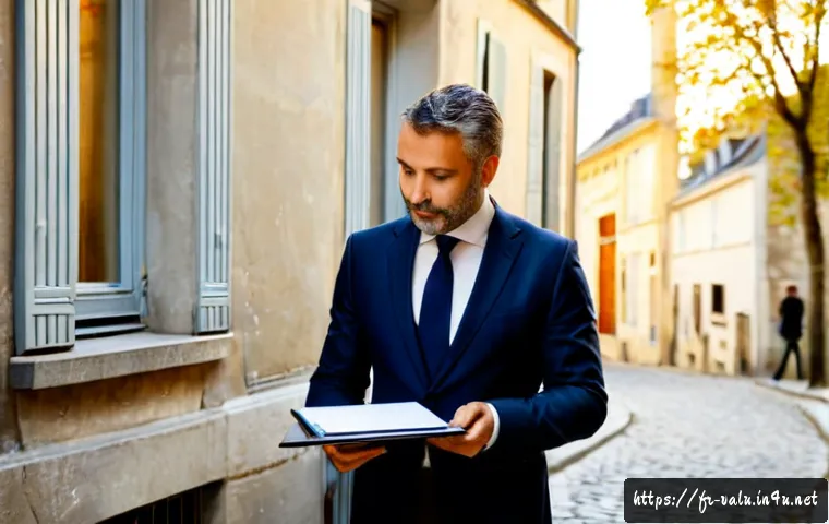 감정평가사의 직업적 성공 사례 - Photorealistic successful French real estate appraiser, confident middle-aged professional in a tail...